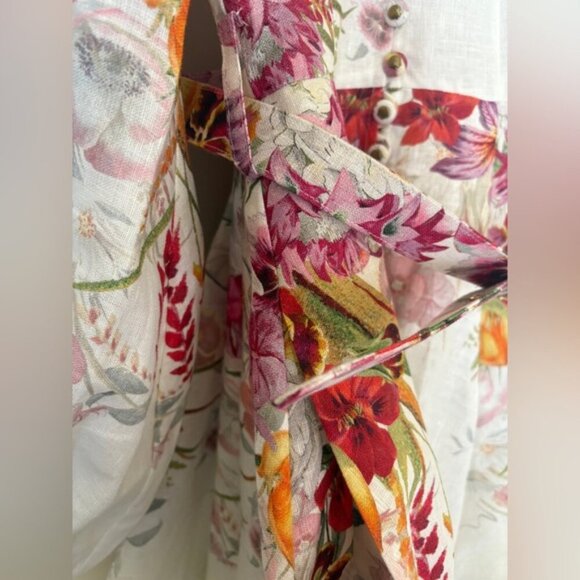 Zimmermann Wonderland Buttoned Mini Dress Floral Red Pink | sz 0 US 2 UK6 - Picture 8 of 10